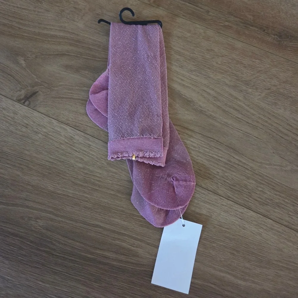 Nordstrom Rack Pink‎ Glitter Sheer Mesh Knee High Festival Socks NWT
